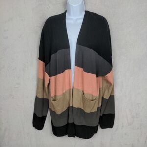 NWT Heimish Open Front Sweater Cardigan Women 1X 2X Black Pink Striped Pockets